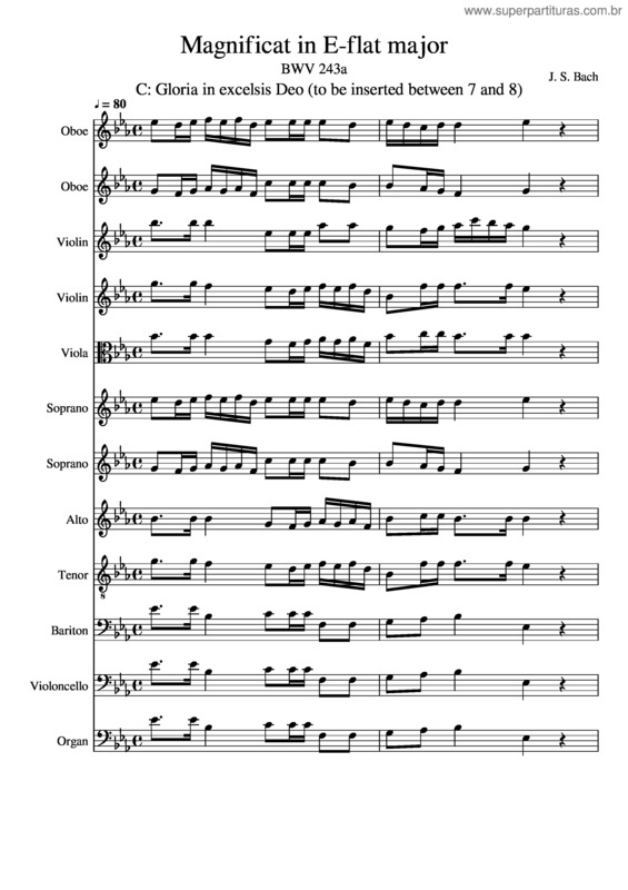 Partitura da música Bwv 243A: Magnificat In E–Flat Major, C Gloria In Excelsis Deo