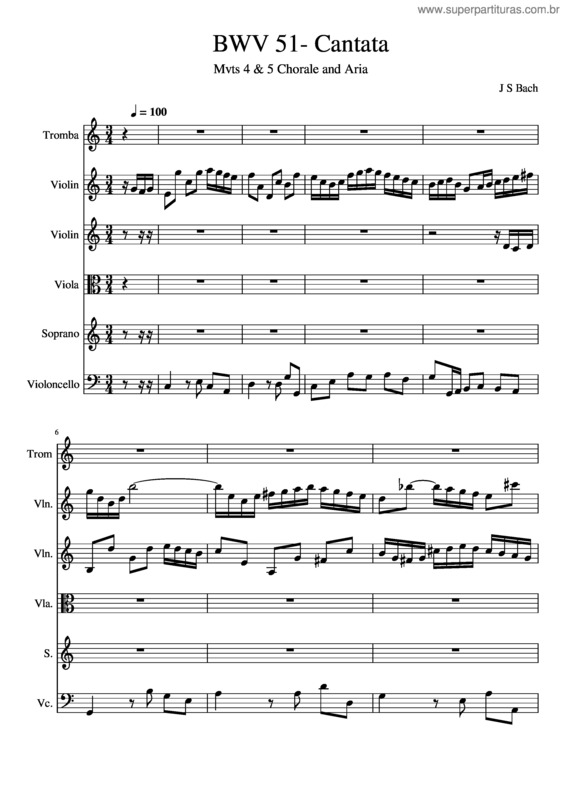 Partitura da música Bwv 51 –  Sinfonia