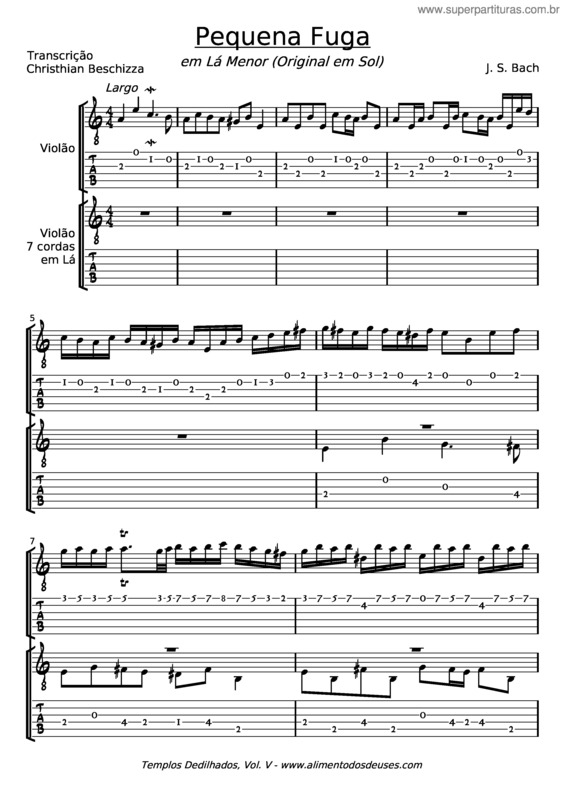Partitura da música Bwv 578 Pequena Fuga Duo