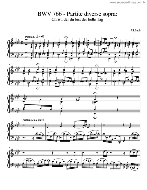 Partitura da música Bwv 766 – Partite Diverse Sopra Christ, Der Du Bist Der Helle Tag