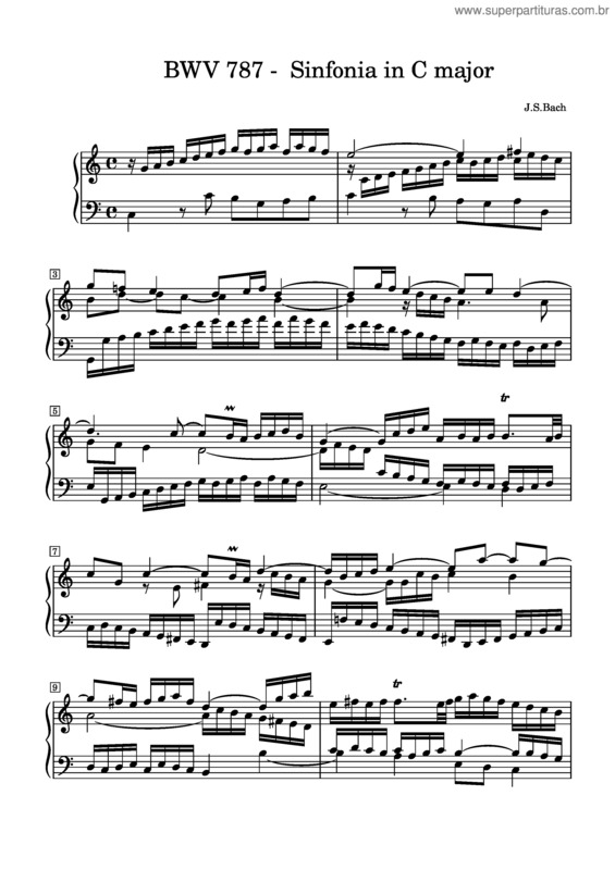 Partitura da música Bwv 787 – Sinfonia No. 1 In C Major