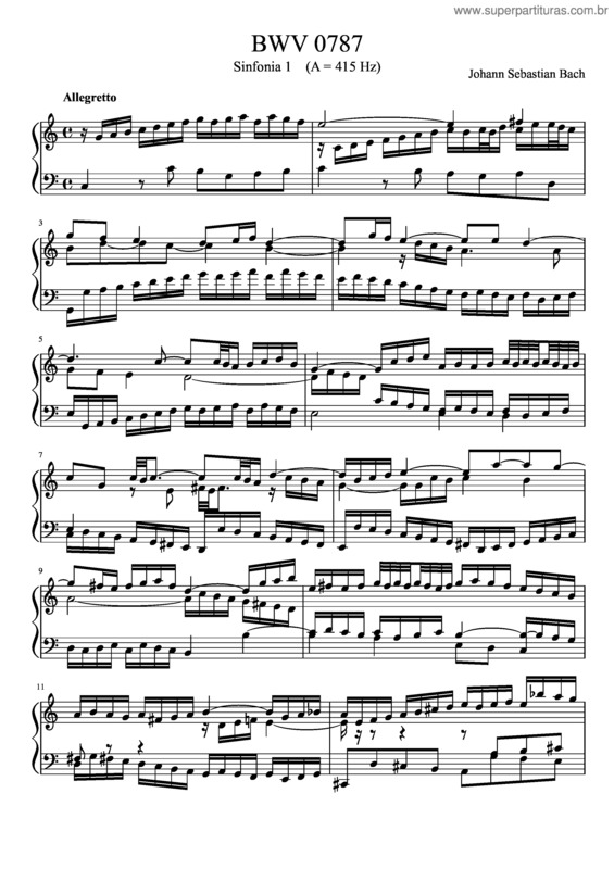 Partitura da música Bwv 787: Sinfonia I – Harpsichord Sound