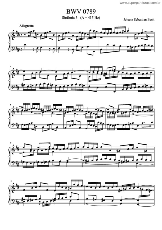 Partitura da música Bwv 789: Sinfonia Iii – Harpsichord Sound