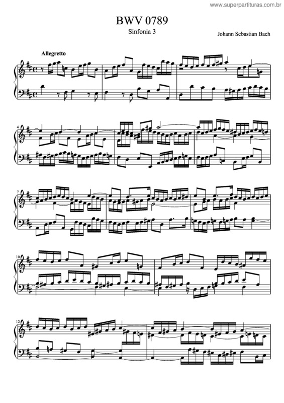 Partitura da música Bwv 789 Sinfonia Iii