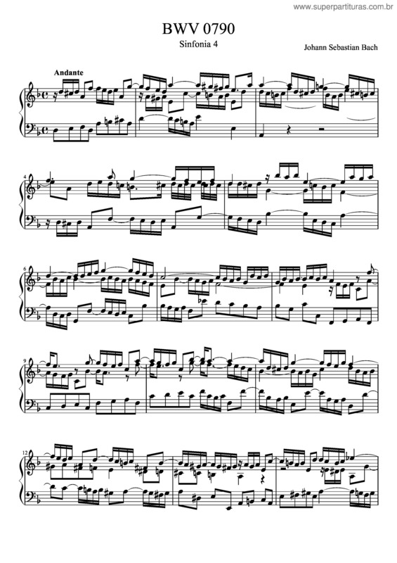Partitura da música Bwv 790 Sinfonia Iv