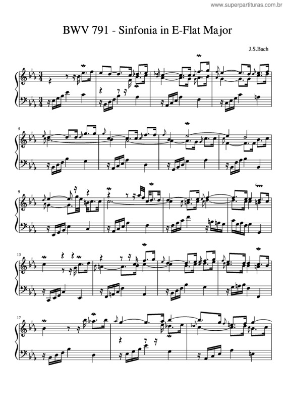 Partitura da música Bwv 791 – Sinfonia No. 5 In E–Flat Major