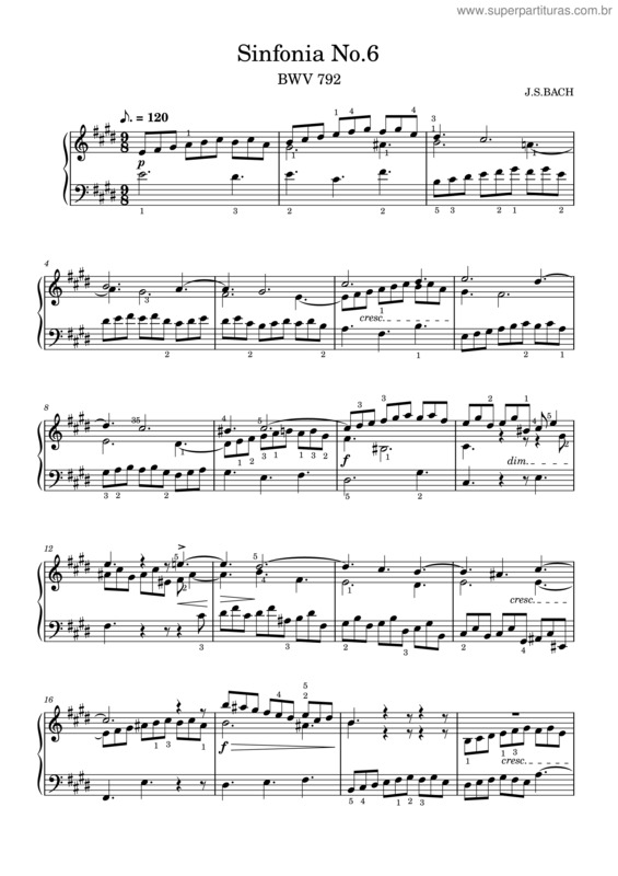 Partitura da música Bwv 792 – J.S.Bach J.S.Bach Sinfonia No.6 –Bwv792–