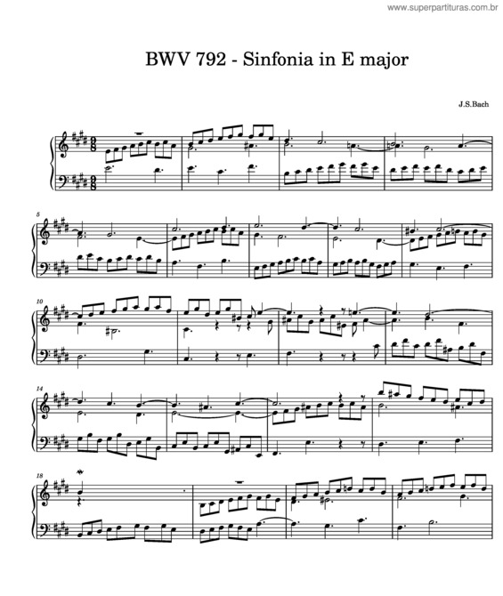 Partitura da música Bwv 792 – Sinfonia No. 6 In E Major