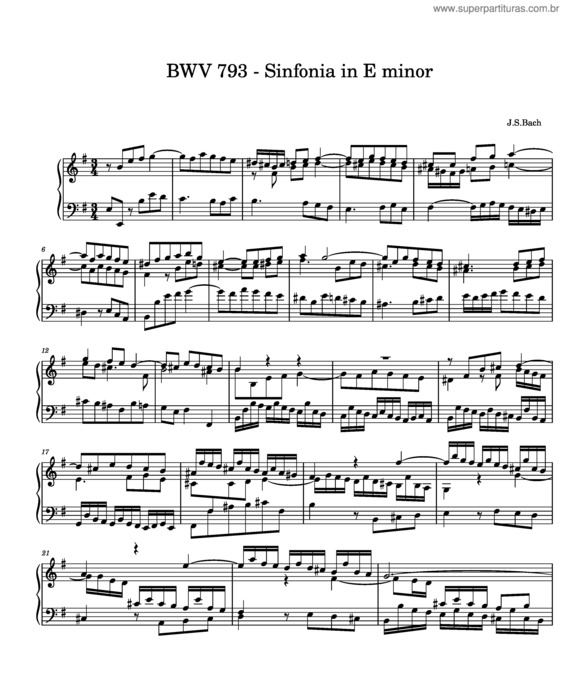 Partitura da música Bwv 793 – Sinfonia In No. 7 E Minor