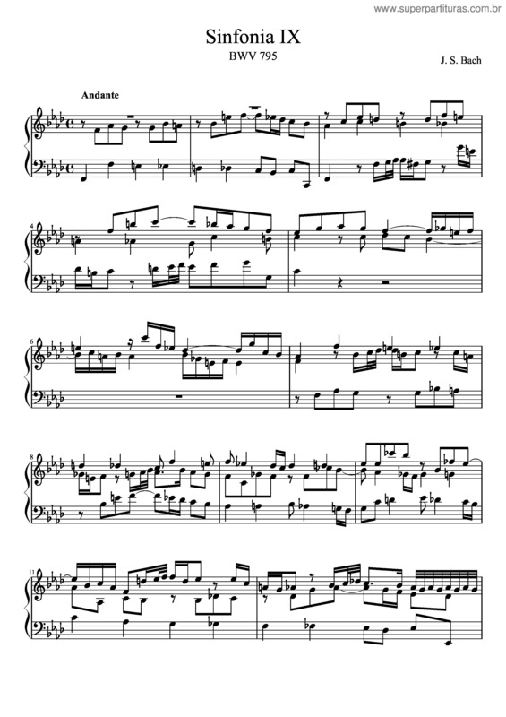 Partitura da música Bwv 795 Sinfonia Ix