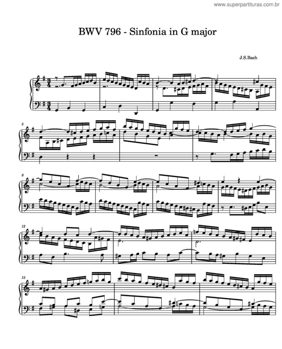 Partitura da música Bwv 796 – Sinfonia No. 10 In G Major