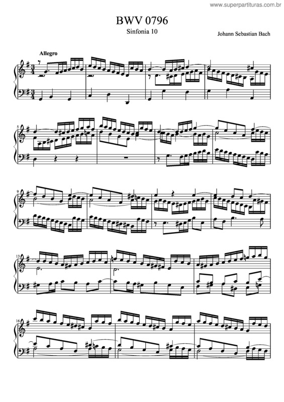 Partitura da música Bwv 796 Sinfonia X