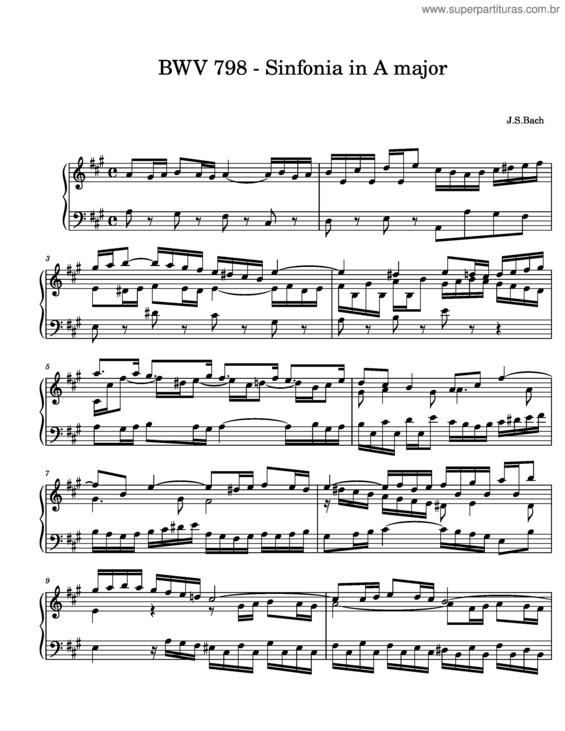 Partitura da música Bwv 798 – Sinfonia No. 12 In A Major