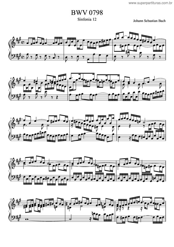 Partitura da música Bwv 798 Sinfonia Xii