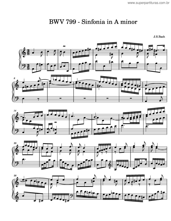 Partitura da música Bwv 799 – Sinfonia In A Minor