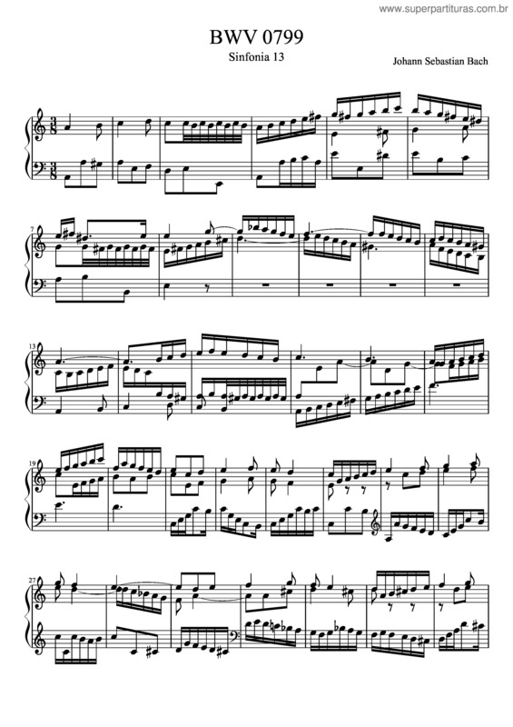 Partitura da música Bwv 799 Sinfonia Xiii