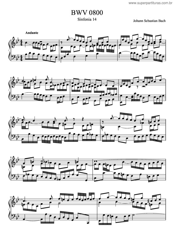 Partitura da música Bwv 800 Sinfonia Xiv
