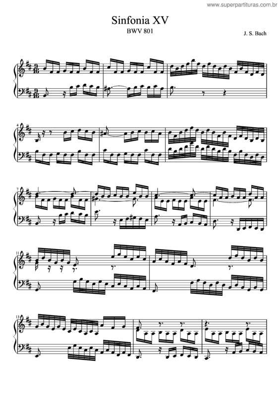 Partitura da música Bwv 801 Sinfonia Xv