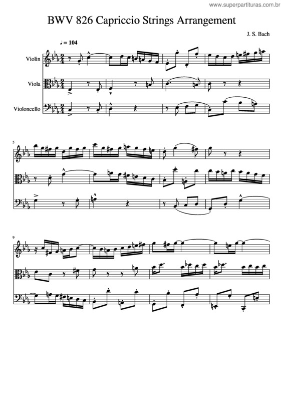 Partitura da música Bwv 826 Capriccio Strings Arrangement Trio – Violin, Viola, Cello