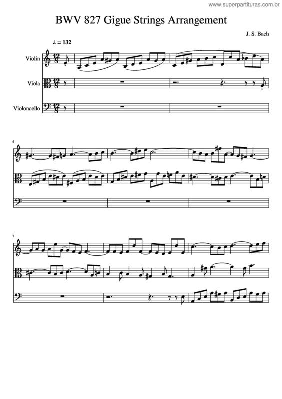 Partitura da música Bwv 827 Gigue Strings Arrangement Trio – Violin, Viola, Cello