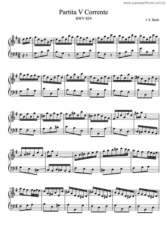 Partitura da música Bwv 829 Partita V Corrente