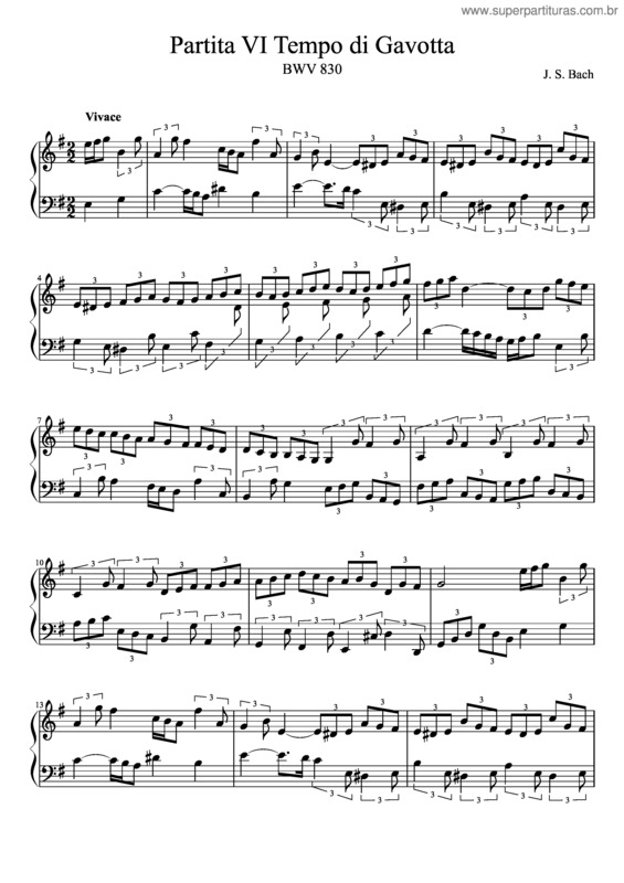 Partitura da música Bwv 830 Partita Vi Tempo Di Gavotta