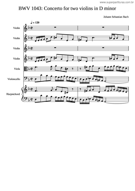 Partitura da música Bwv1043: Concerto For Two Violins In D Minor
