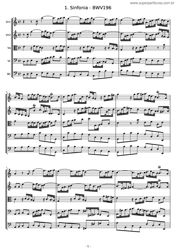 Partitura da música Bwv196/1. Sinfonia
