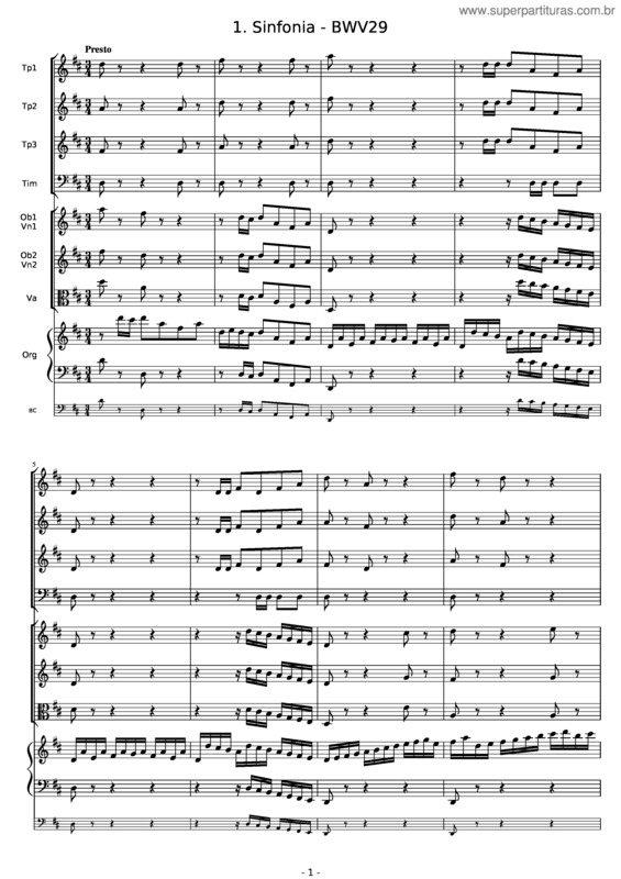 Partitura da música Bwv29/1. Sinfonia
