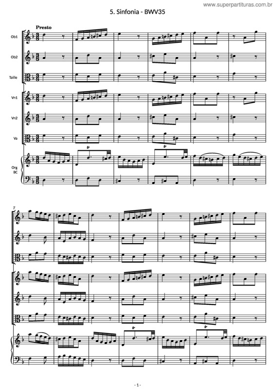 Partitura da música Bwv35/5. Sinfonia