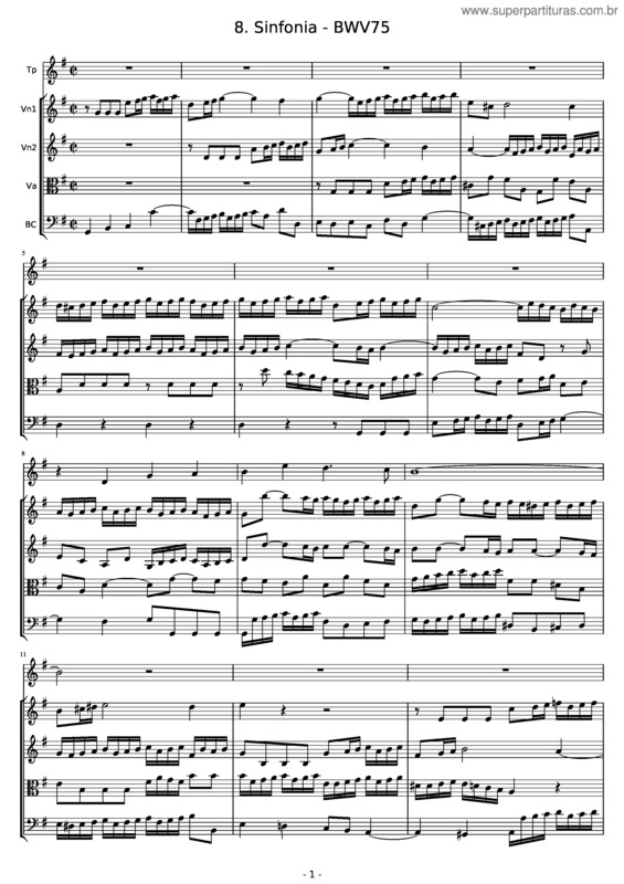 Partitura da música Bwv75/8. Sinfonia