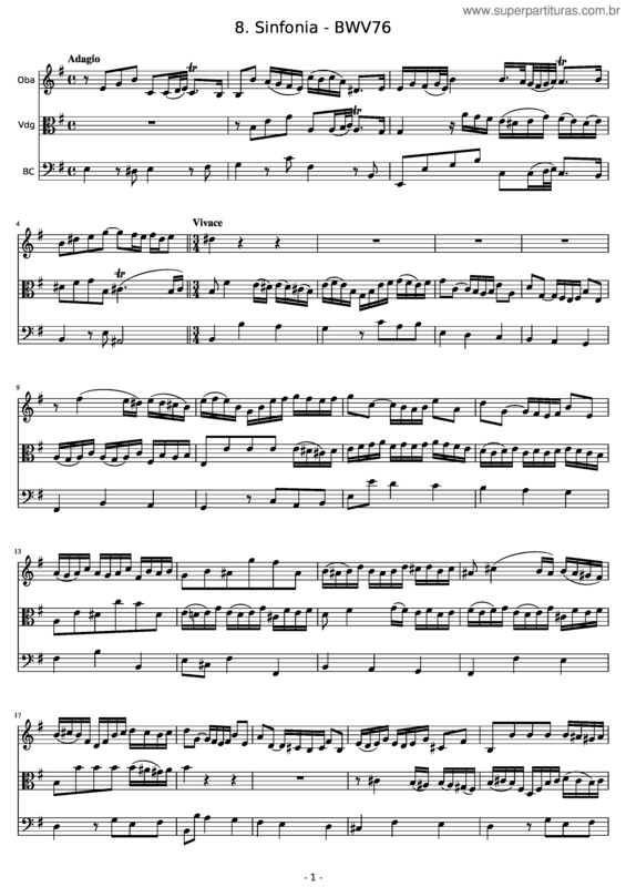 Partitura da música Bwv76/8. Sinfonia
