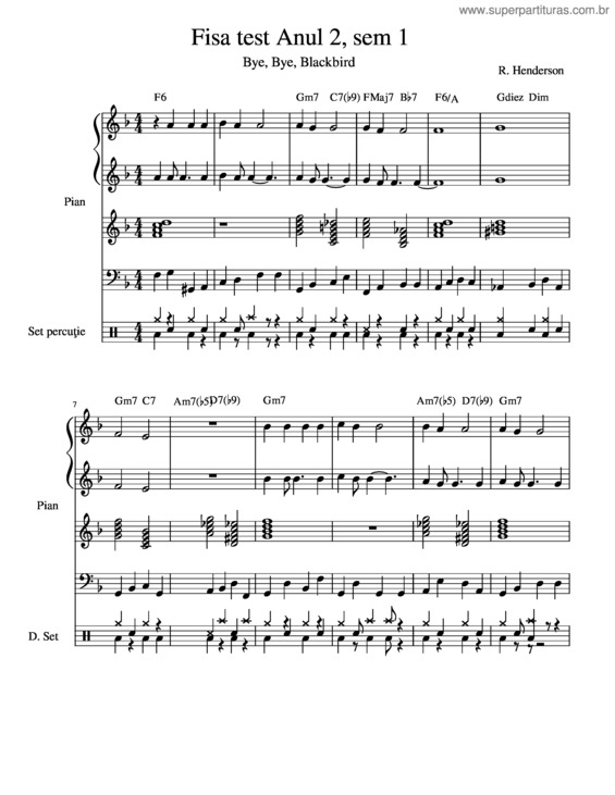 Partitura da música Bye, Bye, Blackbird – Arr. Bumbu Marina