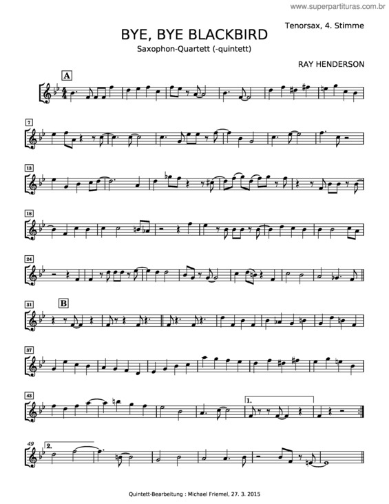Partitura da música Bye, Bye, Blackbird – Ray Henderson v.2