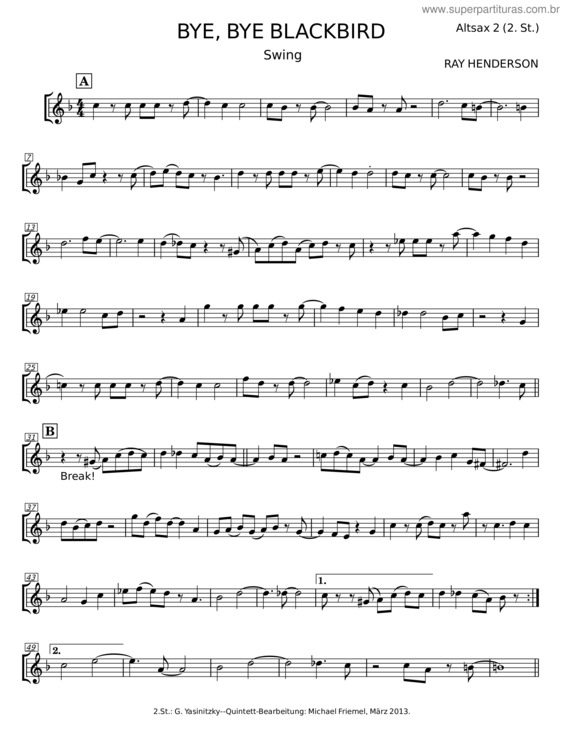 Partitura da música Bye, Bye, Blackbird – Ray Henderson