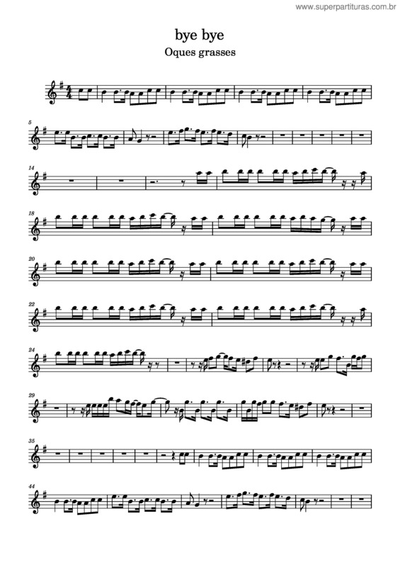 Partitura da música Bye Bye – Oques Grasses Bye Bye