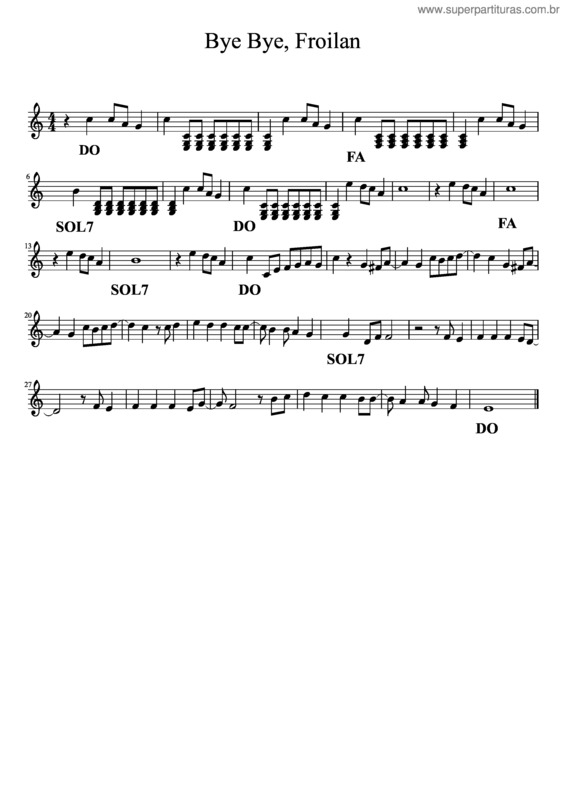 Partitura da música Bye Bye, Froilan