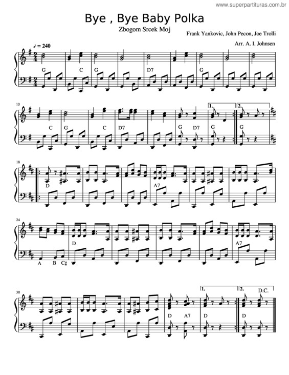 Partitura da música Bye Bye Baby Polka