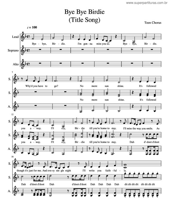 Partitura da música Bye Bye Birdie