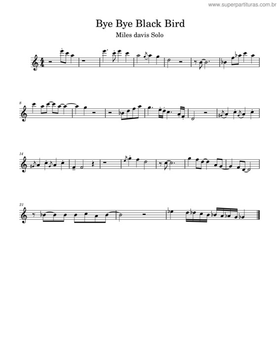 Partitura da música Bye Bye Blackbird – Miles Davis Solo For Flute