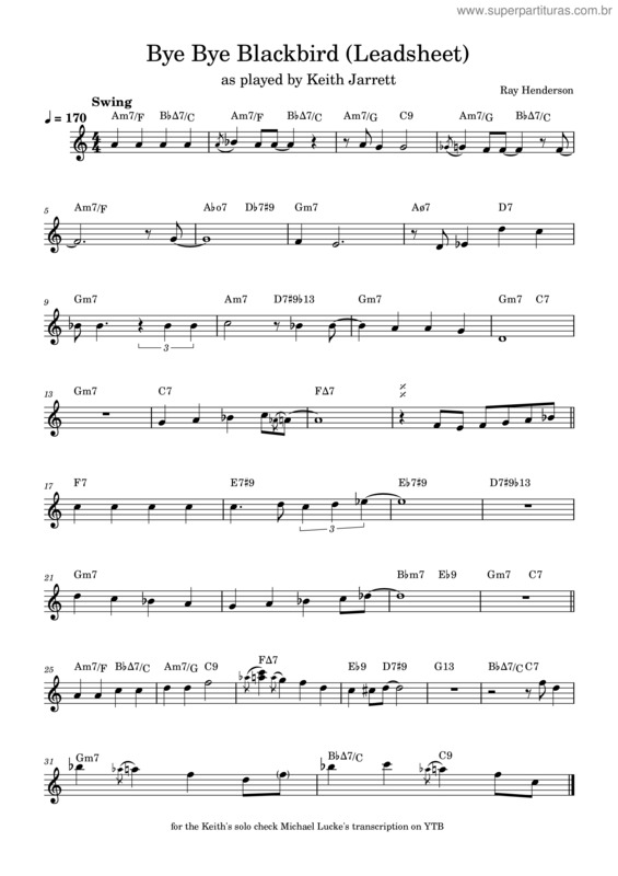 Partitura da música Bye Bye Blackbird – Ray Henderson Bye Bye Blackbird v.2