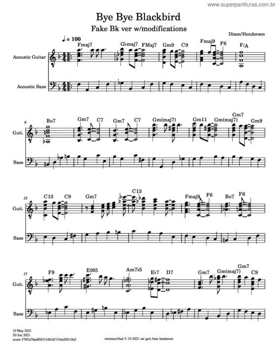 Partitura da música Bye Bye Blackbird – Ray Henderson v.3