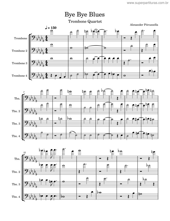 Partitura da música Bye Bye Blues Trombone Quartet