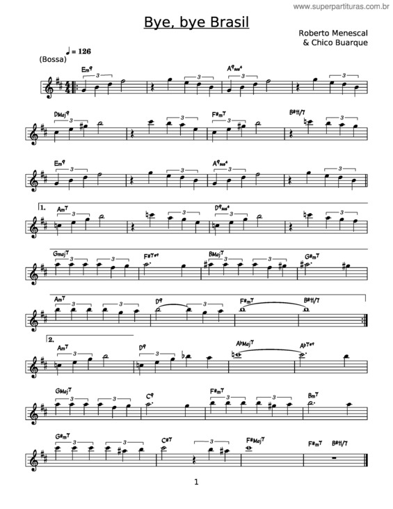 Partitura da música Bye Bye Brasil – Roberto Menescal E Chico Buarque