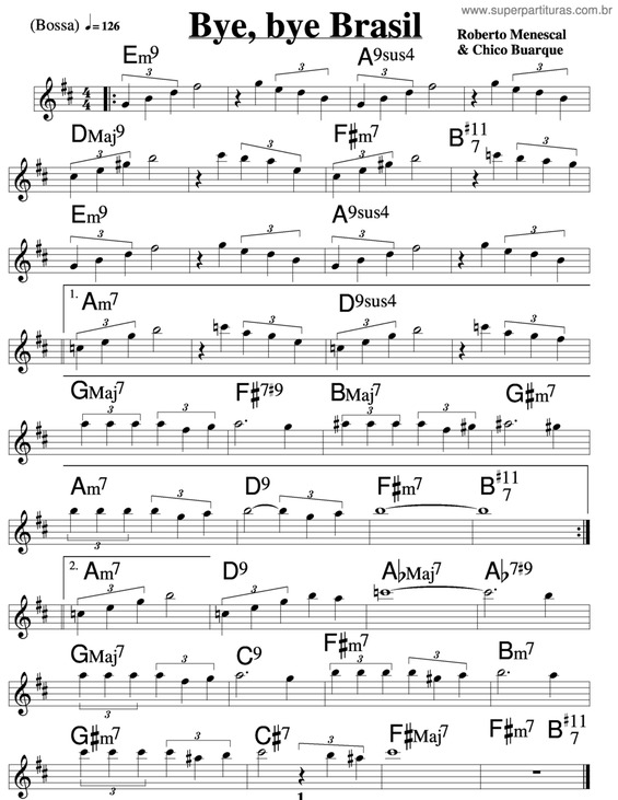 Partitura da música Bye Bye Brasil v.3