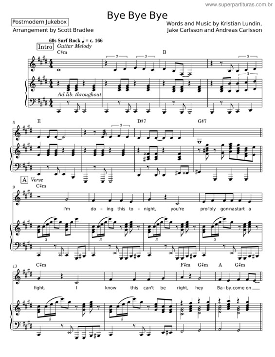 Partitura da música Bye Bye Bye – Kristian Lundin;Jake Carlsson;Andreas Carlsson
