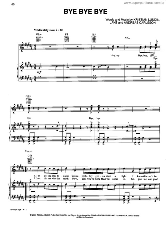 Partitura da música Bye Bye Bye