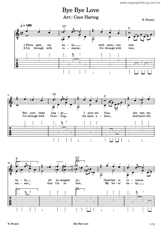 Partitura da música Bye Bye Love – The Everly Brothers