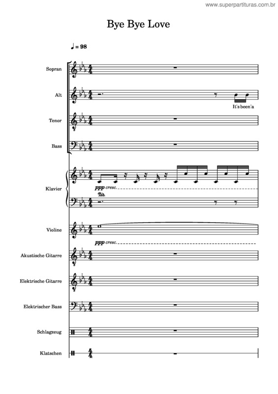Partitura da música Bye Bye Love – The Fold