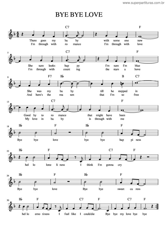 Partitura da música Bye Bye Love v.2